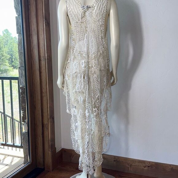Vintage Cecico White Boho Sleeveless Lace Duster Size Medium - Picture 6 of 16